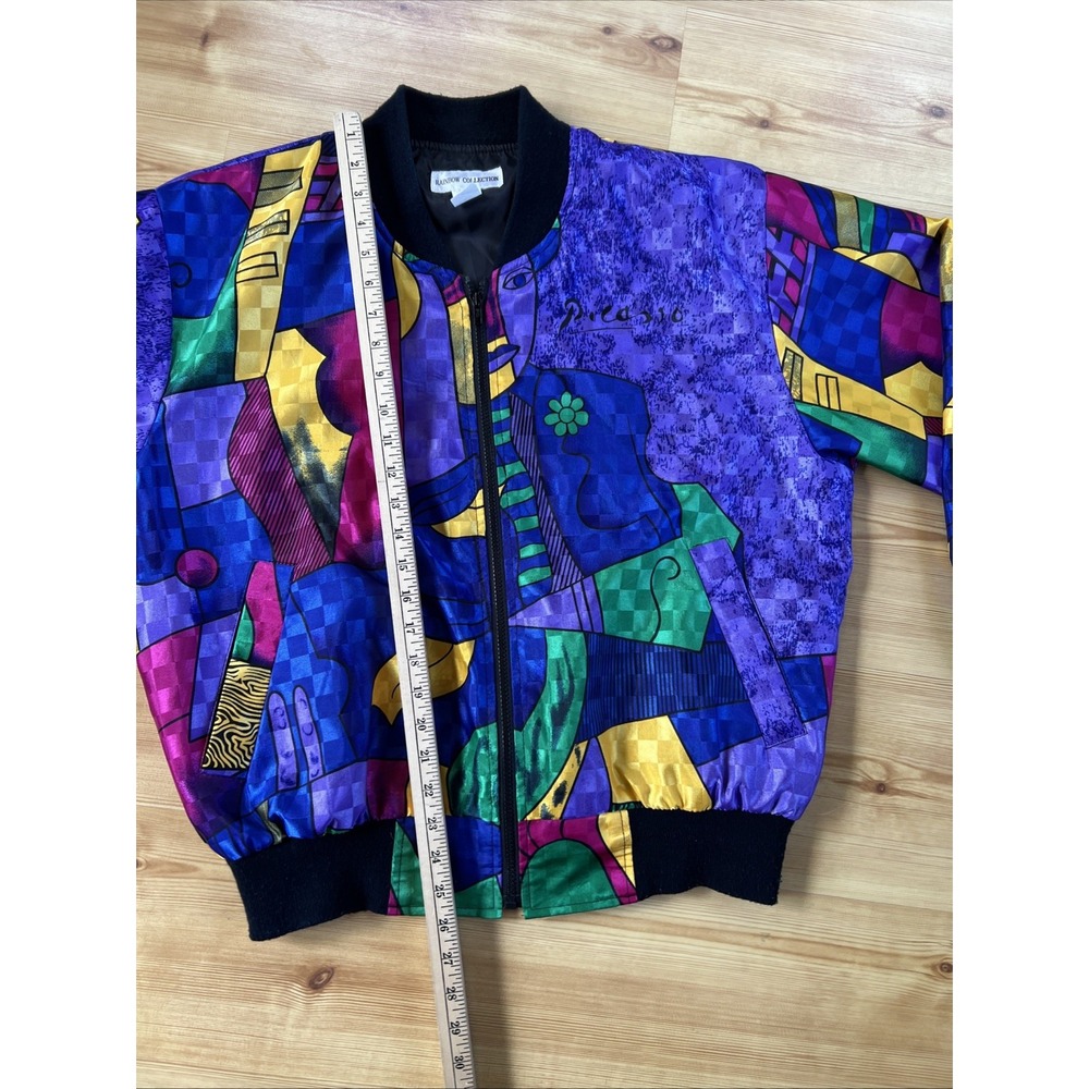 Rainbow‎ Collection Vintage 80s Bomber Jacket Colorful Abstract Print Size Large - Picture 11 of 12